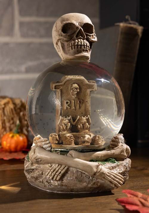 6 Inch Skeleton Water Globe with RIP Tombstone