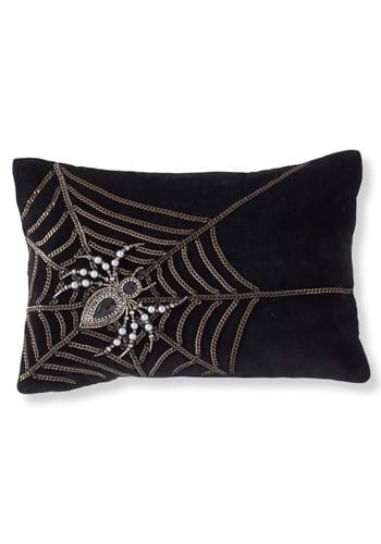 Black Velvet Pillow with Chain Web and Beaded Spider