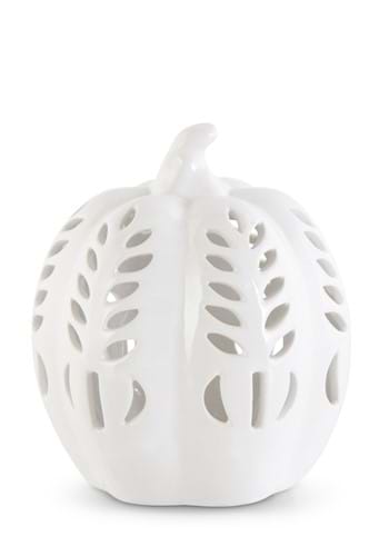 6.75 Inch White Ceramic LED Cutout Pumpkin