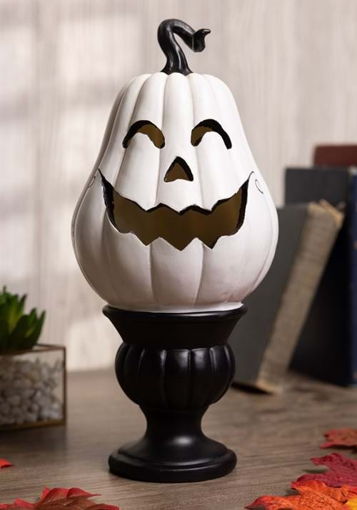 12 Inch Light Up White Pedestal Pumpkin