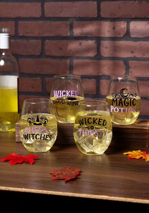 18oz Glass Witchy Stemless Wine Glass Set