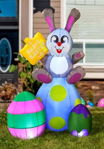 6FT Large Inflatable Bunny on Eggs Decoration