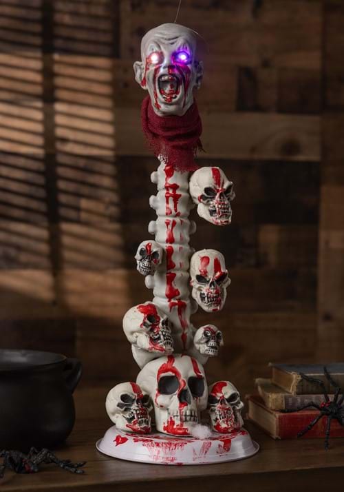 22 Inch Skull Pillar with Light Up Eyes Decoration