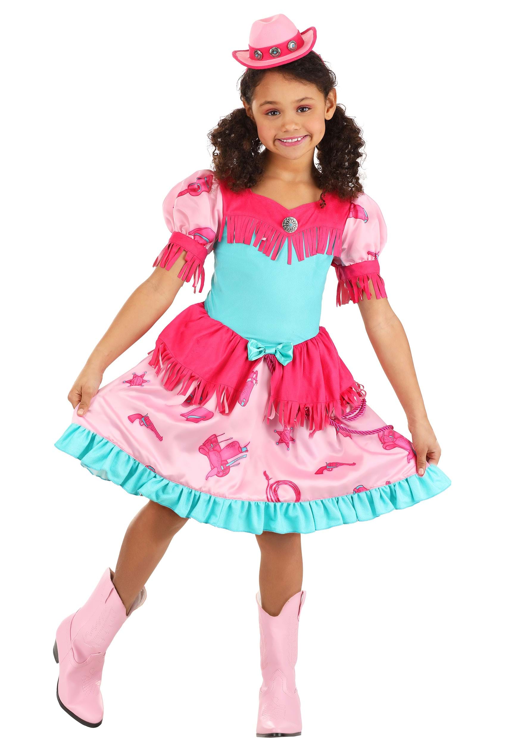 Girl's Pastel Pink Cowgirl Costume Dress, Size: Large