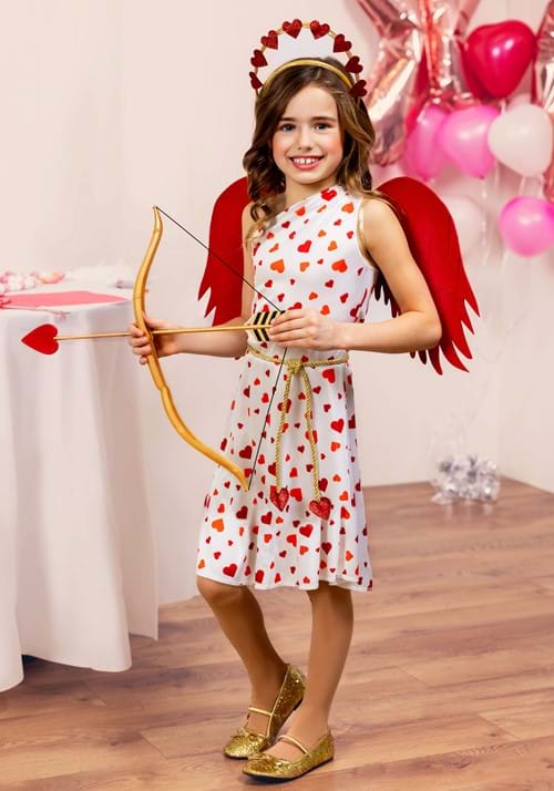 Girl's Cutie Cupid Costume for Kids | Valentine's Day Costume | Kids | Girls | Orange/White/Red | S | Fun Costumes