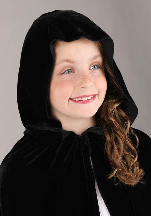 Kid's Black Velvet Hooded Cape | Costume Cape