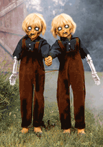 4FT Creepy Twin Boys Animatronic Halloween Prop