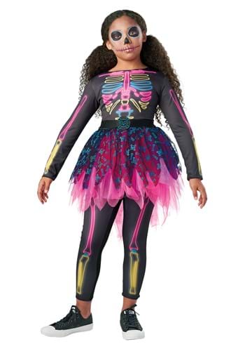 Girls Neon Skeleton Costume Dress