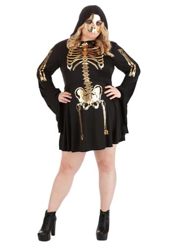 Plus Size Womens Gilded Skeleton Dress Costume