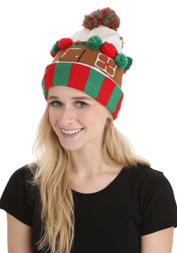 Gingerbread House Christmas Knit Hat with Pom Pom Alt 1