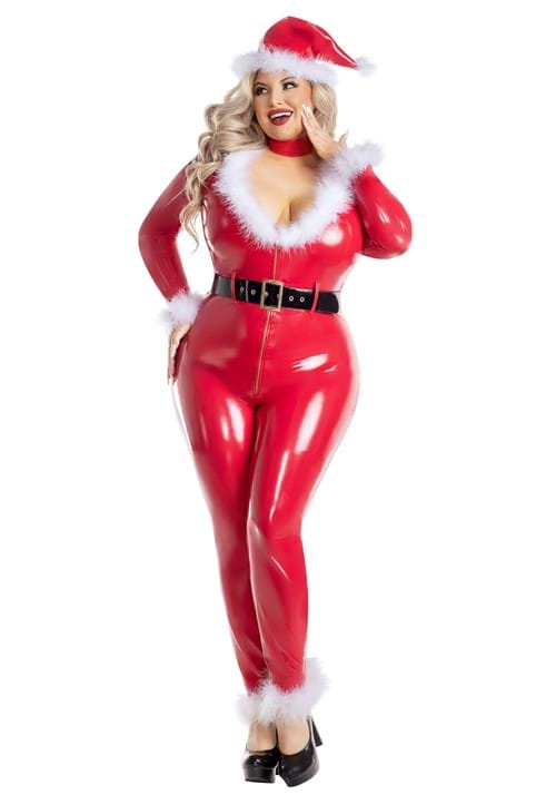 Women's Sexy Plus Liquid Latex Santa Jumpsuit