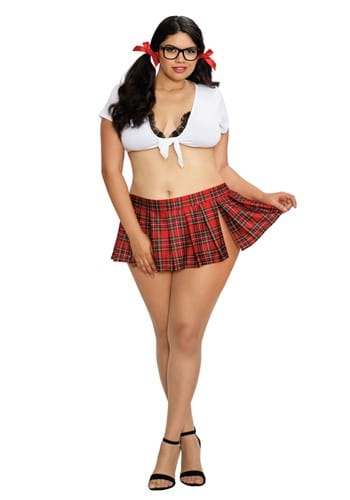 Womens Plus Size Sexy Crop Top Schoolgirl Costume