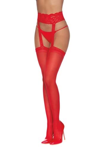 Women's Red Lace Garter Belt with Attached Lace Tr