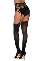 Women's Black Caged Garter Belt with Attached Seam Alt 1