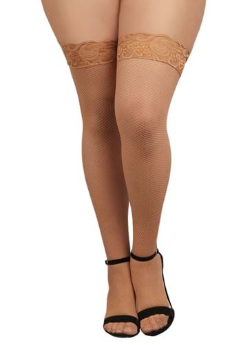 Plus Size Beige Lace Top Thigh High Stocking