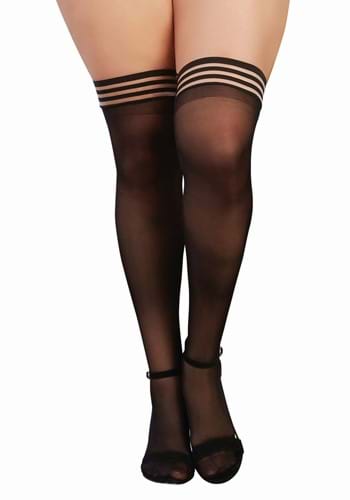 Plus Black Lace Top Thigh High Fishnet Tights