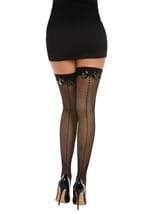 Womens Black Thigh High Fishnets with Back Seam Alt 1