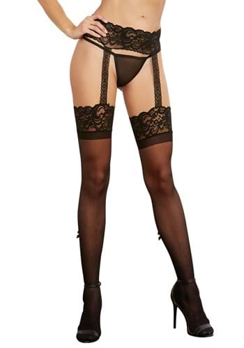 Black Lace Trimmed Back Seam to Calf Bow