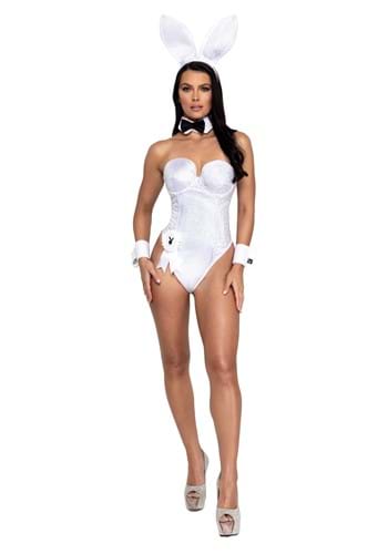 Playboy Womens White Silver Rhinestone Bunny Costume