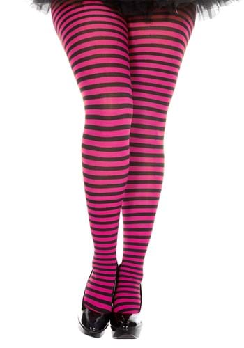 Womens Plus Black and Purple Striped Tights