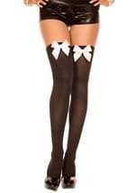 Opaque Black Thigh Highs White Satin Bow UPD