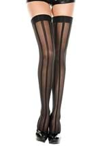 Womens Sheer Stripe Black Thigh High