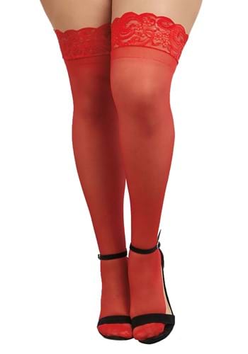 Plus Size Red Sheer Thigh High Womens Stockings