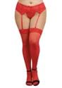 Plus Red Sheer Solid Top Thigh High Stockings