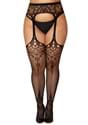 Plus Size Ornate Pattern Fishnet Thigh High Tights