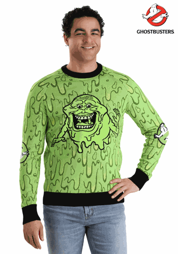 Ghostbusters Slimy Salutations Slimer Adult Sweater