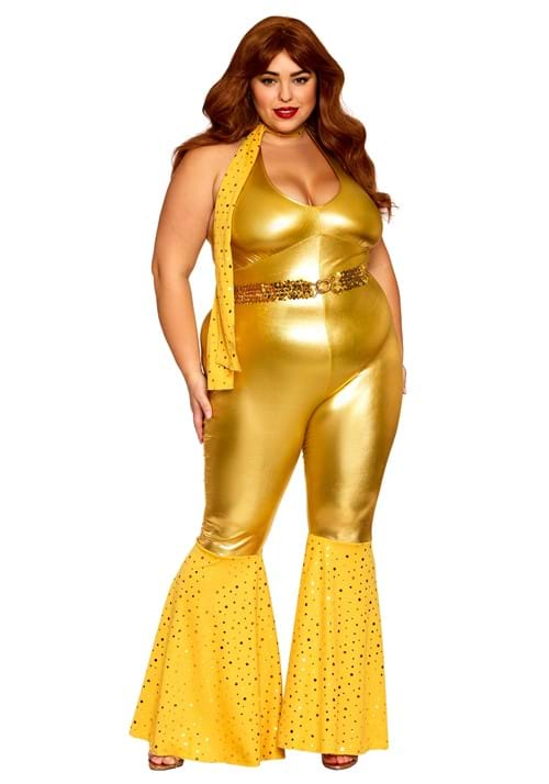 Women's Plus Size Gold Disco Fox Costume