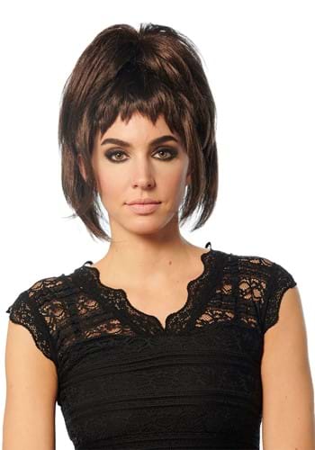Womens Dark Brown High Ponytail with Bangs Costume Wig