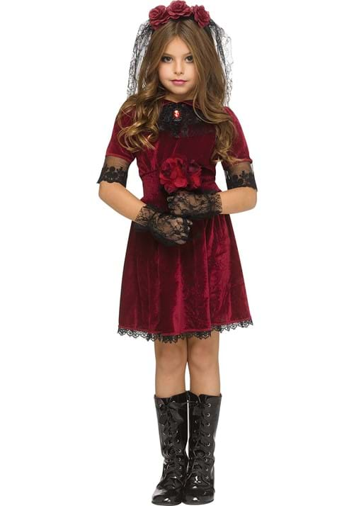 Girls Velvet Blood Red Vampire Bride Costume