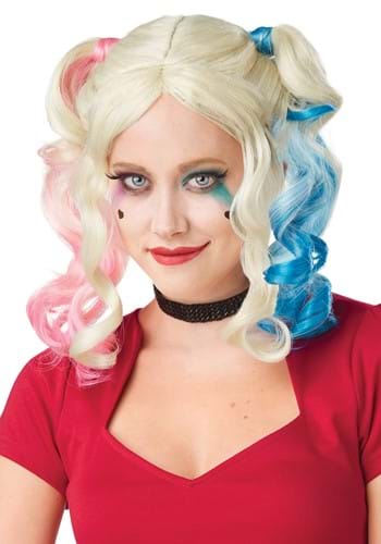 Womens Two Tone Harlequin Pigtail Costume Wig