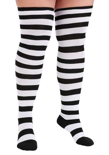 Plus Size Black and White Striped Womens Witch Socks