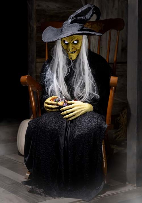 Animatronic Seated Witch Holding Candy Bowl Decoration