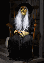 Animatronic Seated Witch Holding Candy Bowl Decoration Alt 1