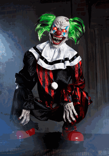 Crouching Red Clown Animatronic Decoration