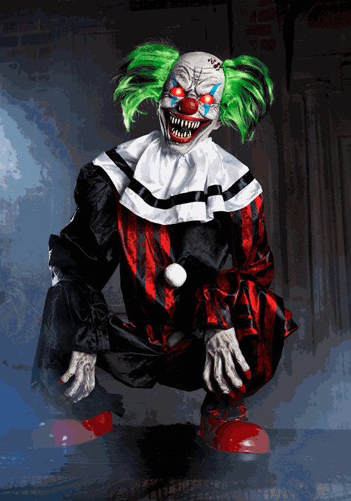 Crouching Red Clown Animatronic Decoration