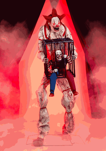 7FT Cagey the Clown with Caged Clown Animated Decoration