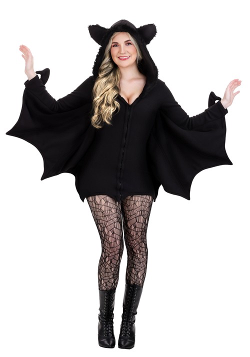 Womens Cozy Fleece Bat Zip Up Dress Costume