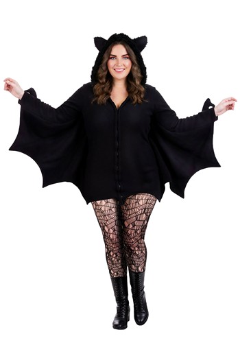Plus Size Cozy Fleece Bat Zip Up Dress Costume for Women