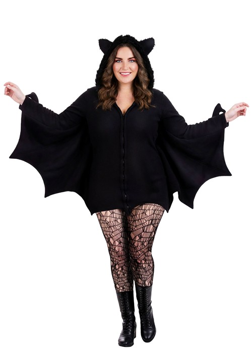 Plus Size Cozy Fleece Bat Zip Up Dress Costume for Women