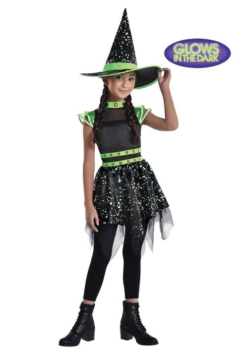 Girls Glow in the Dark Midnight Witch Costume