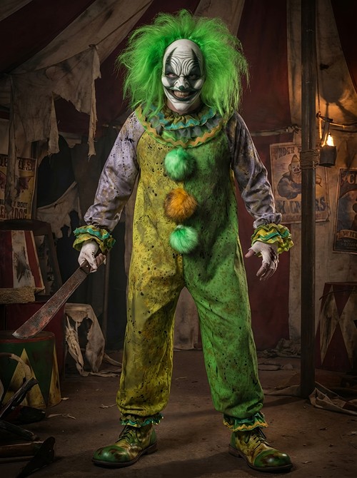Green Carousel Clown Adult Costume with Mask upd