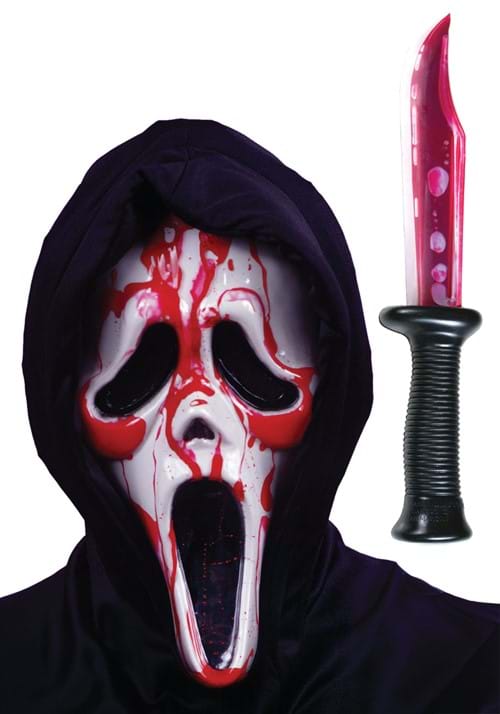 Ghost Face Bleeding Adult Mask with Knife Costume Kit