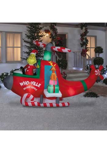 Animated Inflatable Grinch in Helicopter Decoration