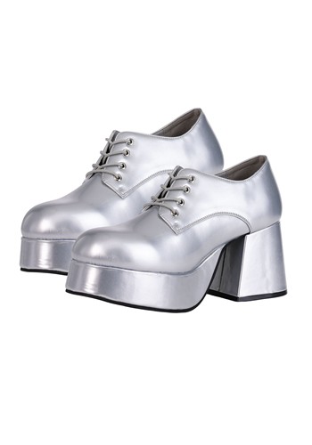 Mens Disco Pimp Costume Silver Shoes