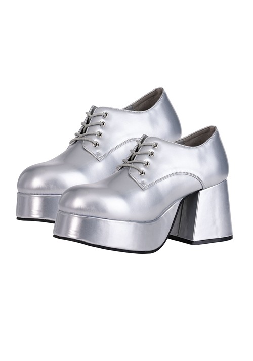 Mens Disco Pimp Costume Silver Shoes