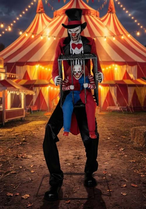 7FT Animatronic Rotten Ringmaster with Clown Cage Decoration
